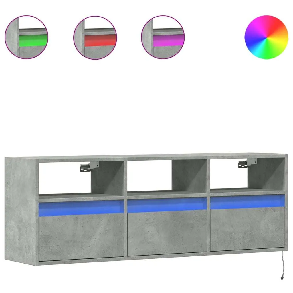 Pensile TV con illuminazione LED, grigio cemento 130x31x45 cm