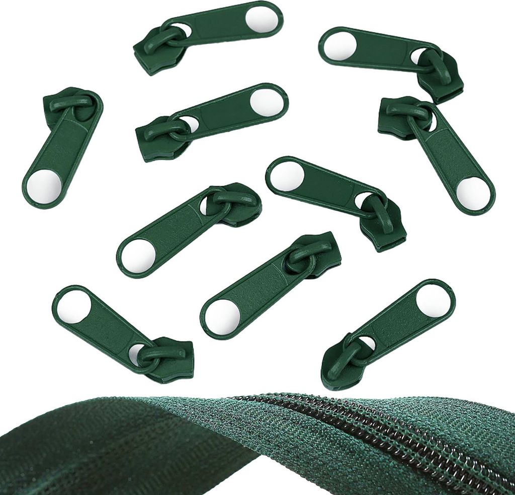 10 Reißverschluss Zipper für Endlosreißverschluss, 5mm, Farbauswahl, Farbe:dunkelgrün