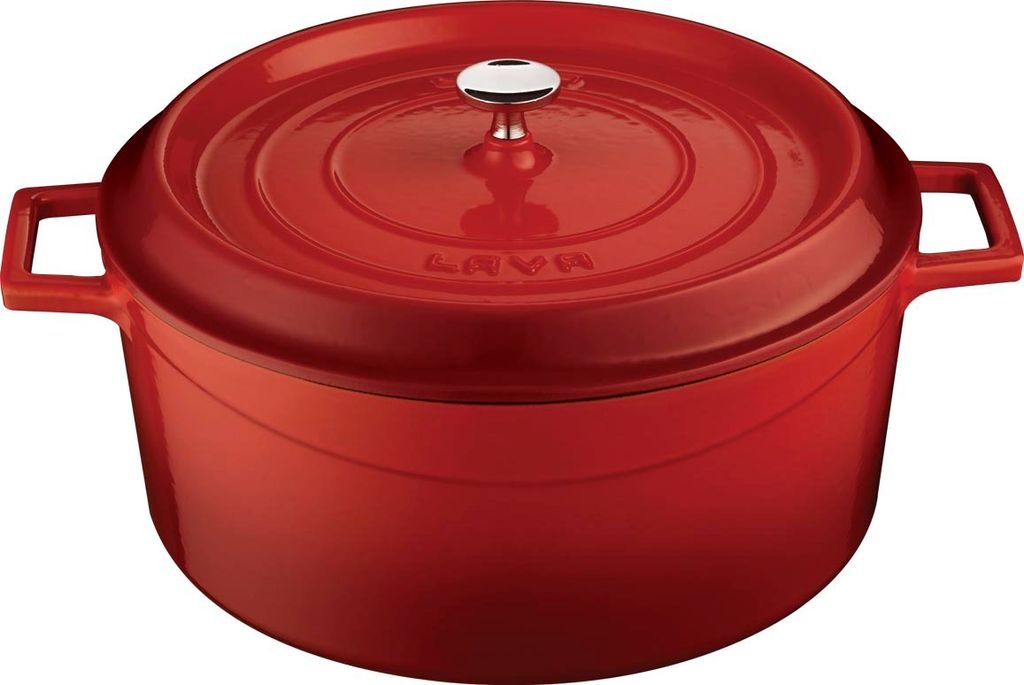 LAVA Runder gusseiserner Topf 4,5l, 24 cm, rot mit Deckel Produktbild 1