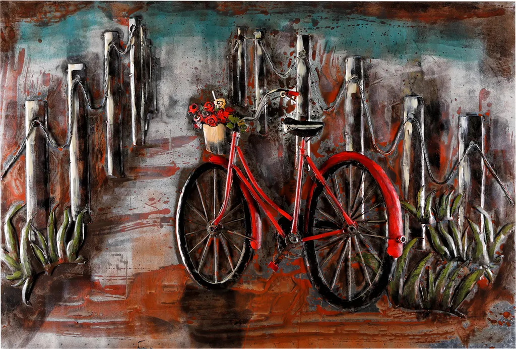 Tableau métal 3D fait main Bicycle Red 120x80cm - Finition artisanale