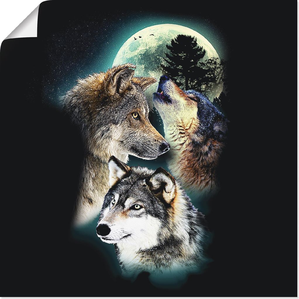 ARTland Poster Phantasie Wolf Wölfe mit Mond Größe: 100x100 cm