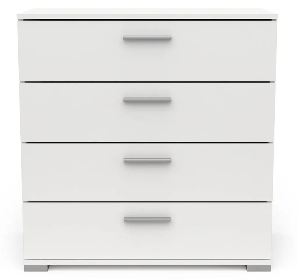 Commode de Chambre 4 Tiroirs Blanche Mat - Meuble de Rangement 80cm