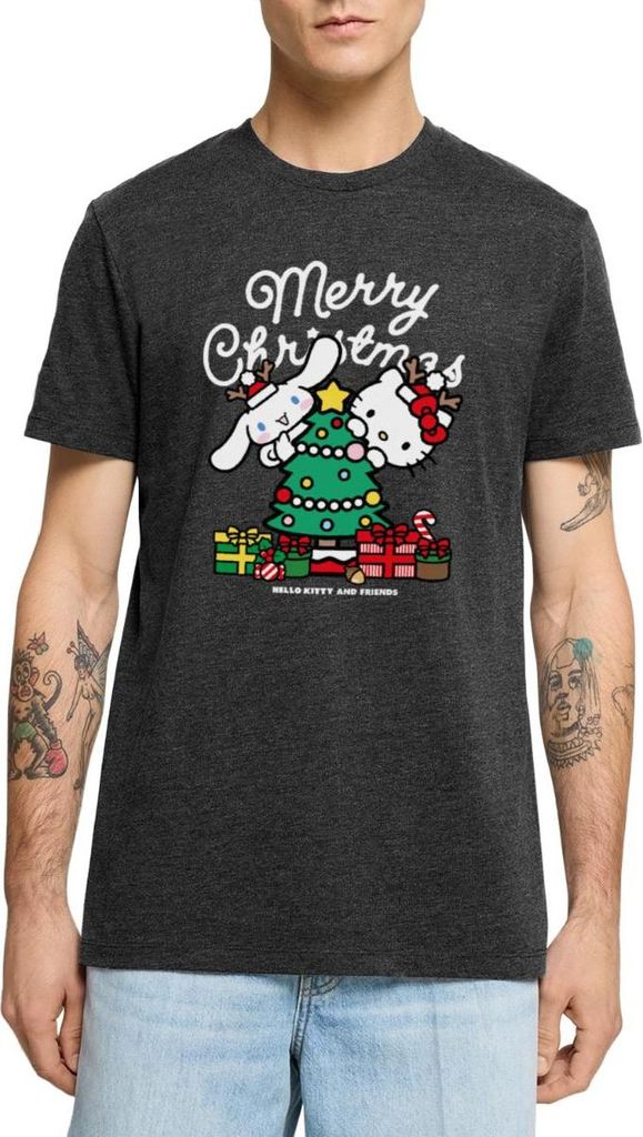 Spreadshirt Hello Kitty Und Cinnamoroll Weihnachten Männer Premium T-Shirt, XL, Anthrazit meliert