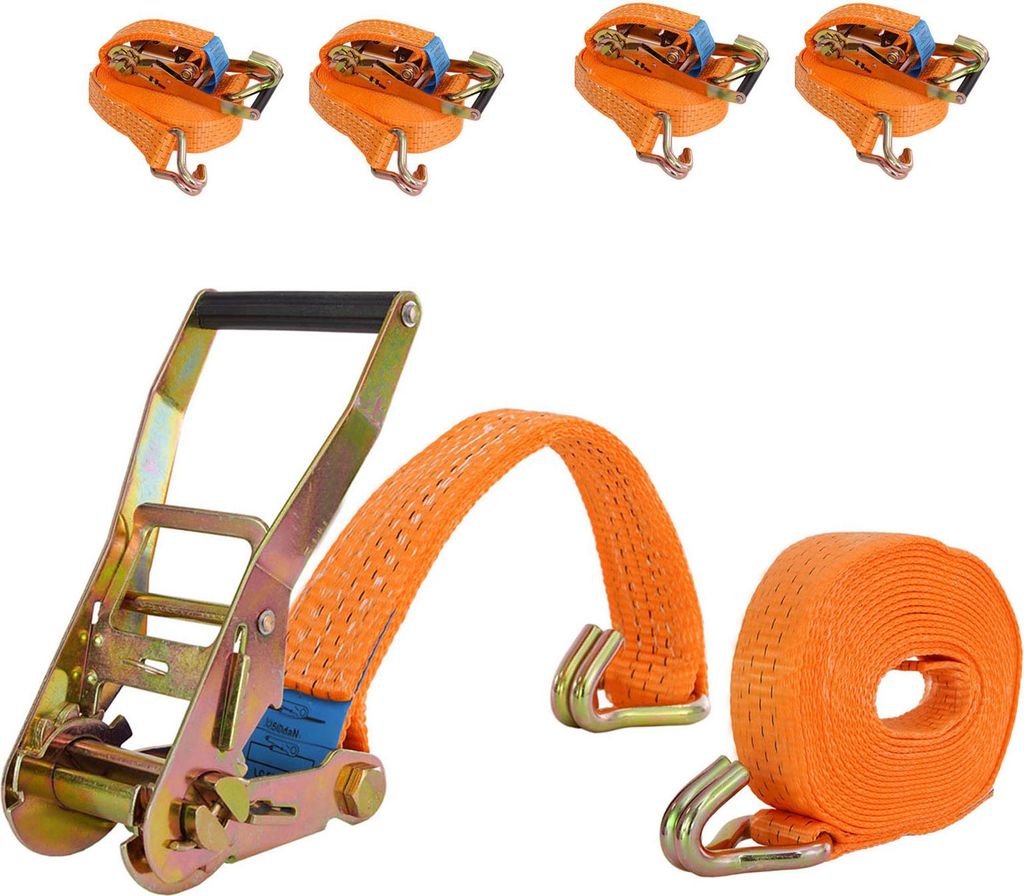 4x Spanngurt mit Ratsche Zurrgurt 6m 3000kg 3to 2-tlg. 35mm / GS orange