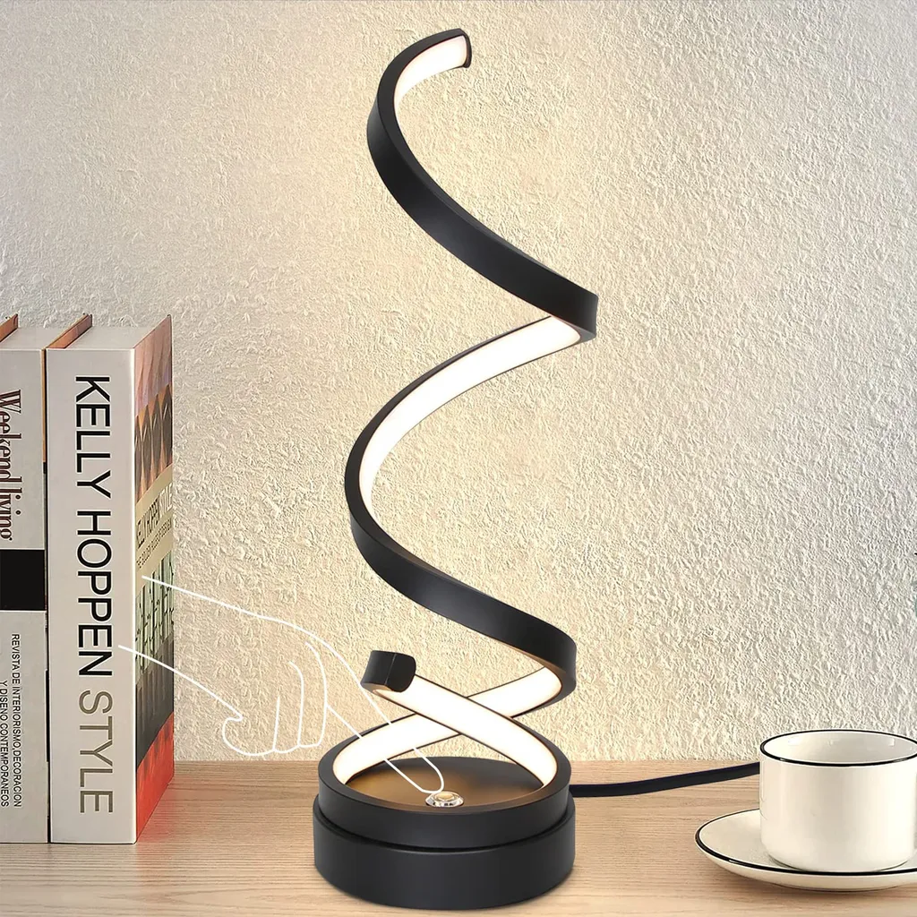 ZMH Lampe de Chevet Touch Dimmable LED 12W Noire Design Spirale Moderne