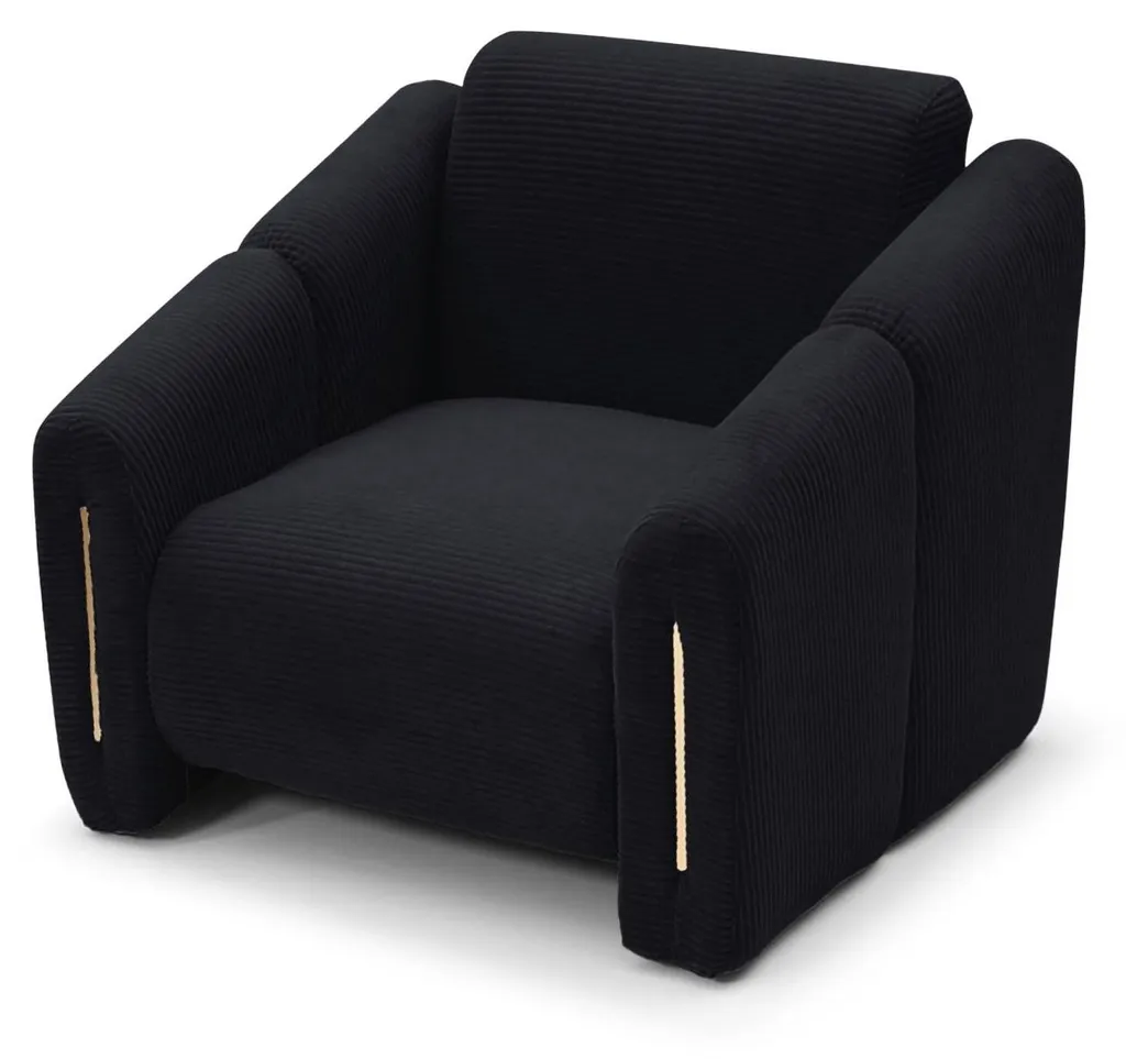 Fauteuil de Salon Design en Velours Noir avec Structure Métallique Or