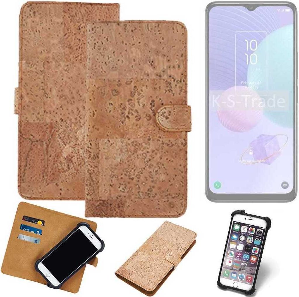 K-S-Trade Hülle kompatibel mit TCL 405 Kork Handyhülle Cover Schutzhülle TPU Case Bumper in Hellbraun, (1x)