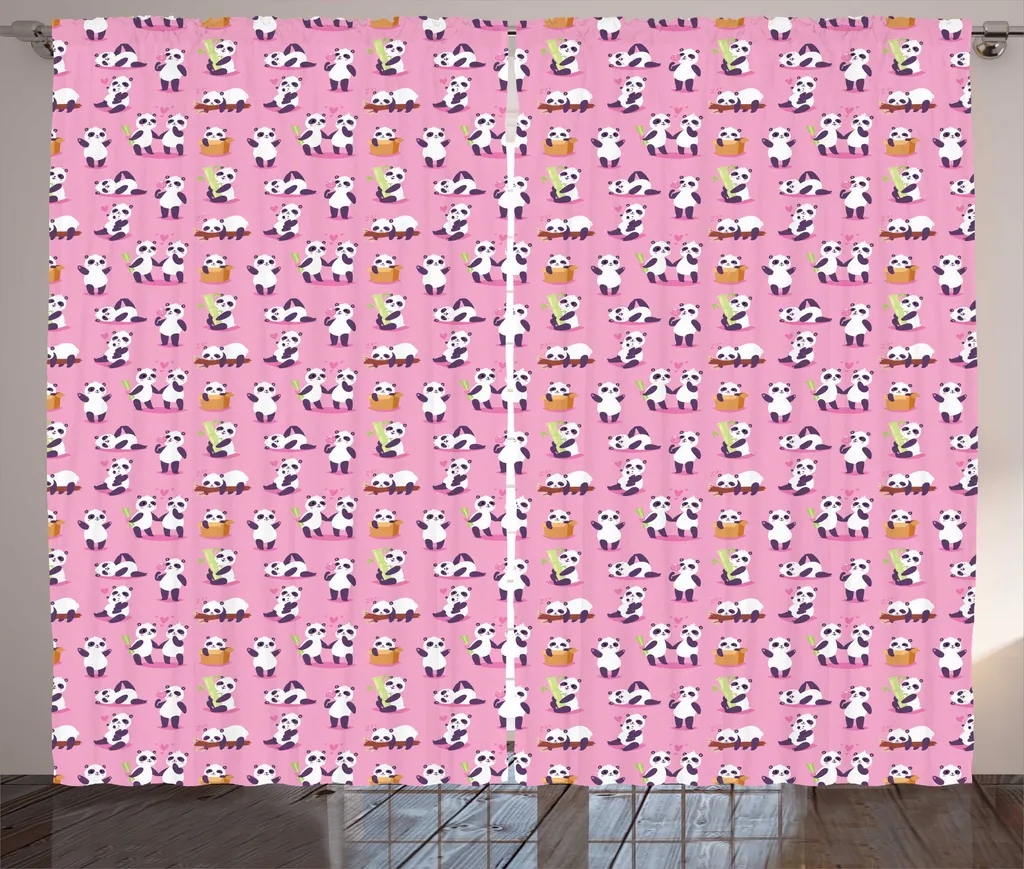 Rideau Rustique Panda en Tissu Doux 280 x 225 cm Rose Multicolore
