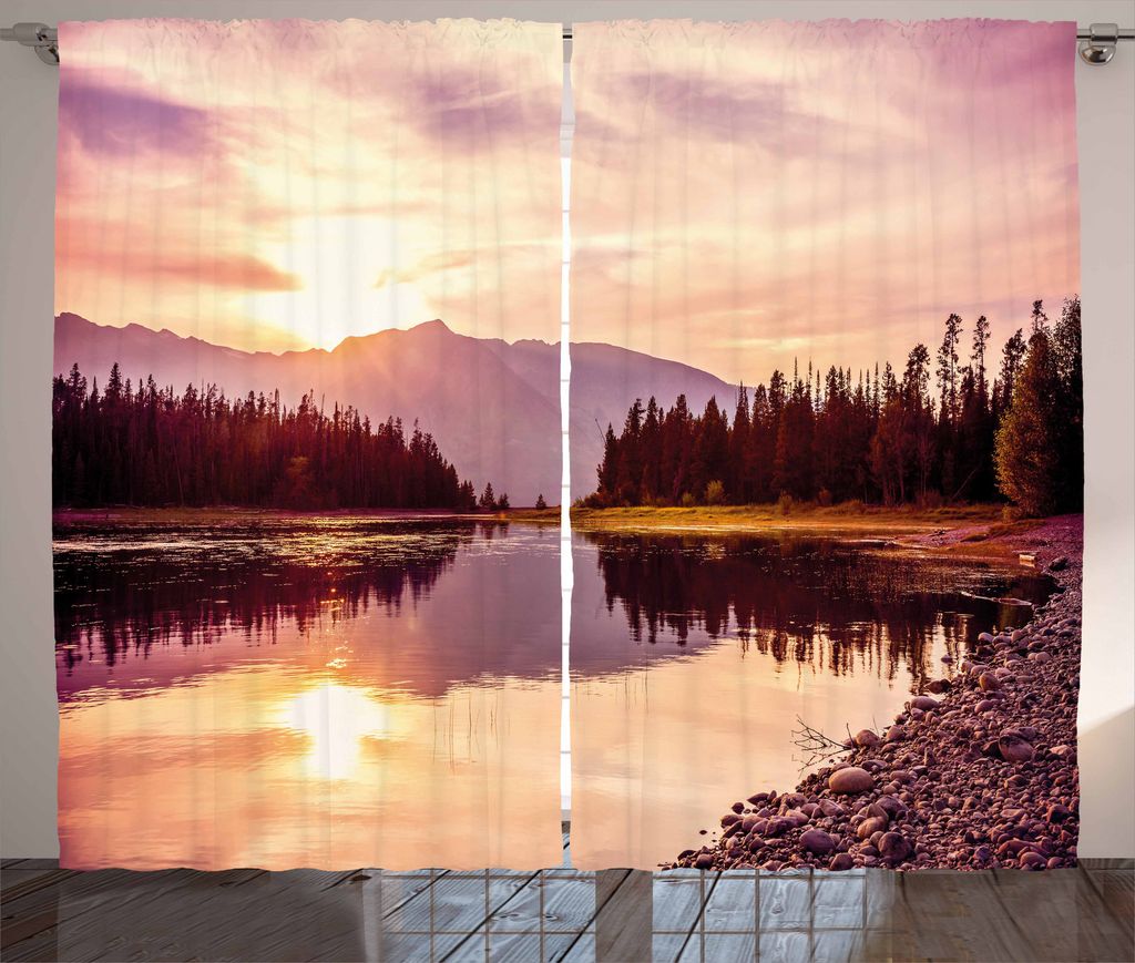 ABAKUHAUS Landschaft Rustikaler Vorhang, Jackson See in den USA, Wohnzimmer Universalband Gardinen mit Schlaufen und Haken, 280 x 225 cm, Hellgelb ...