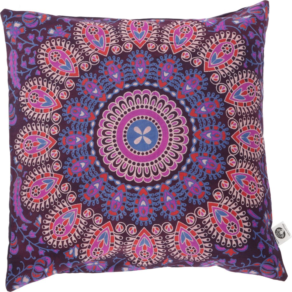 Boho Kissenhülle Mandala, Bedrucktes Folklore Kissen - Plum/pink, Violett, Baumwolle, 40*40*0,5 cm, Zierkissen, Dekokissen, Sofakissen