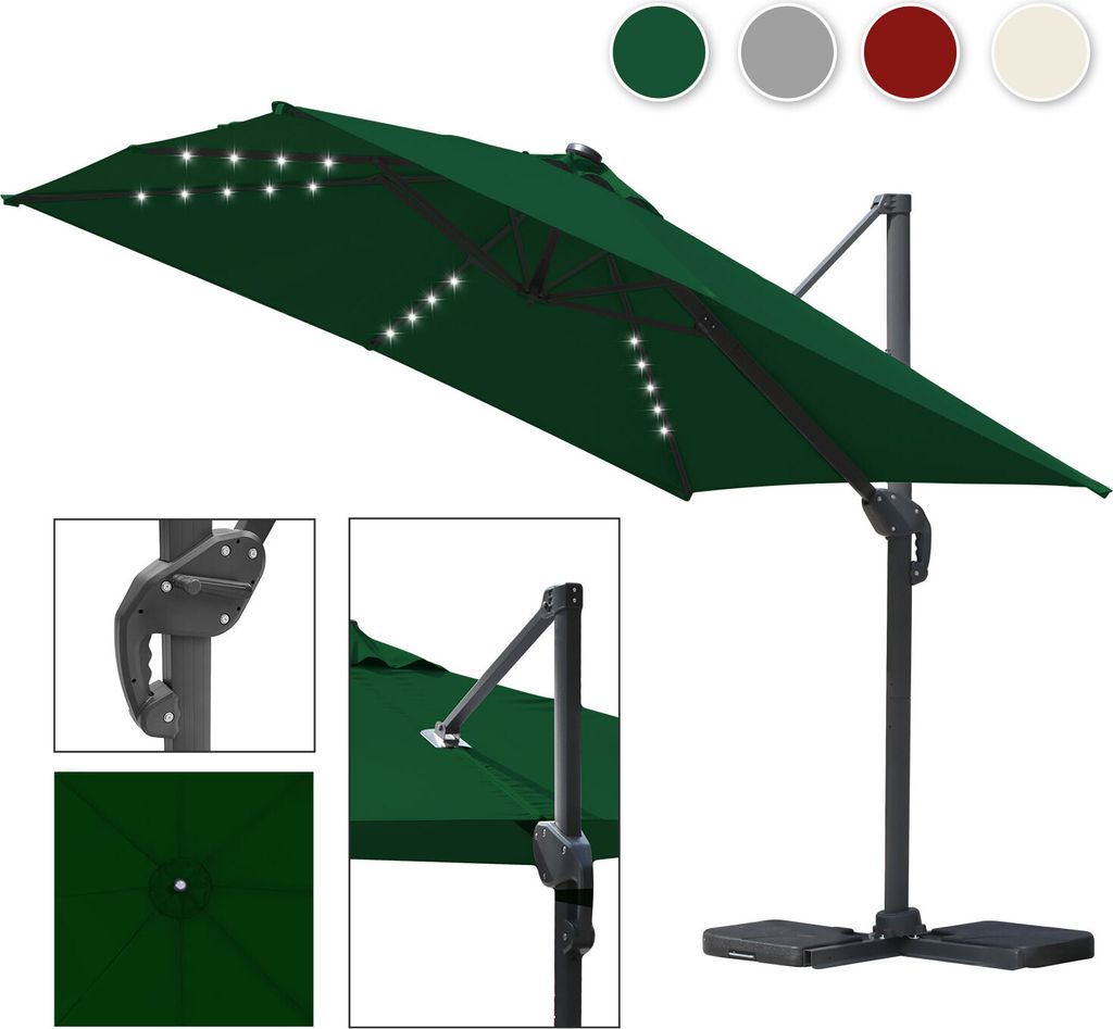 Bettizia Sonnenschirm Ampelschirm Ø3m drehbar,neigbar,360° Rotation,Marktschirm,LED,Grün