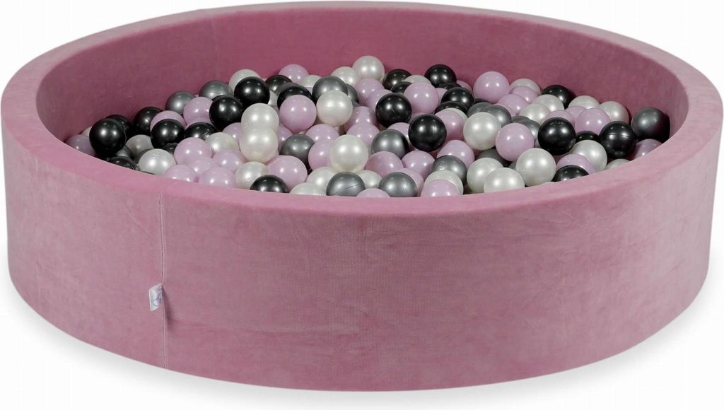 Trockenbecken 130x30cm Velvet Soft Pink mit 600 Bällen: Hellrosa Perle, Silber, Metallic Graphit, Perle