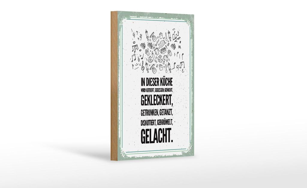 Holzschild Spruch 12x18 cm In dieser Küche wird gefeiert, gegessen gekocht