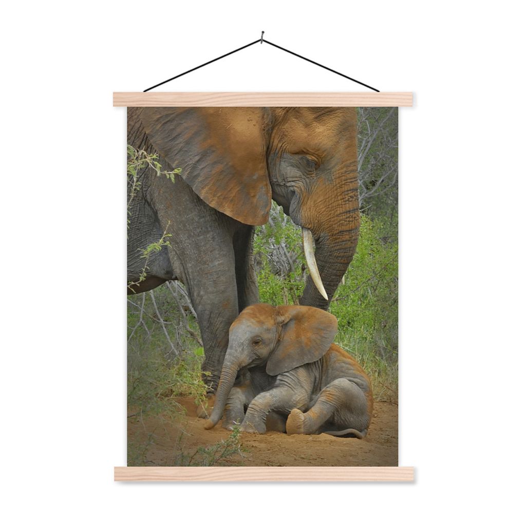MuchoWow Textilposter Elefant - Tiere - Sand - Natur 120x160 cm mit holzfarbenen Rahmen - Plakatkarton