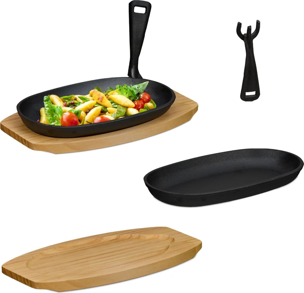 Relaxdays Servierpfanne, 2er Set, Gusseisen, mit Produktbild 