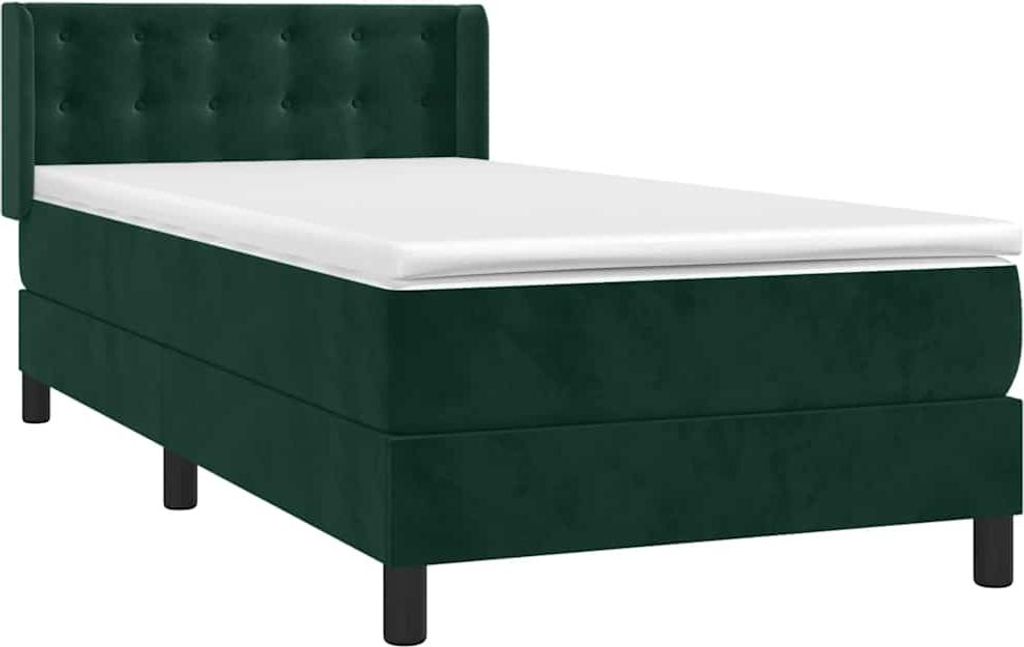 vidaXL Boxspringbett mit Matratze Dunkelgrün 90x200 cm Samt