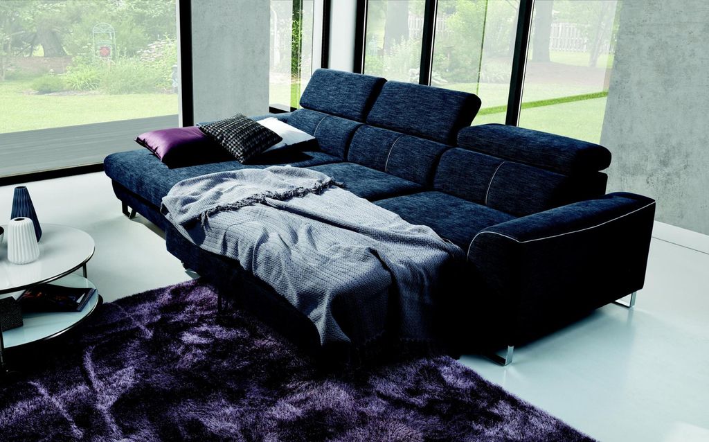 Stoff Sofa Couch Polster Eck Design Garnitur Blaue Wohnlandschaft Textil Sofas