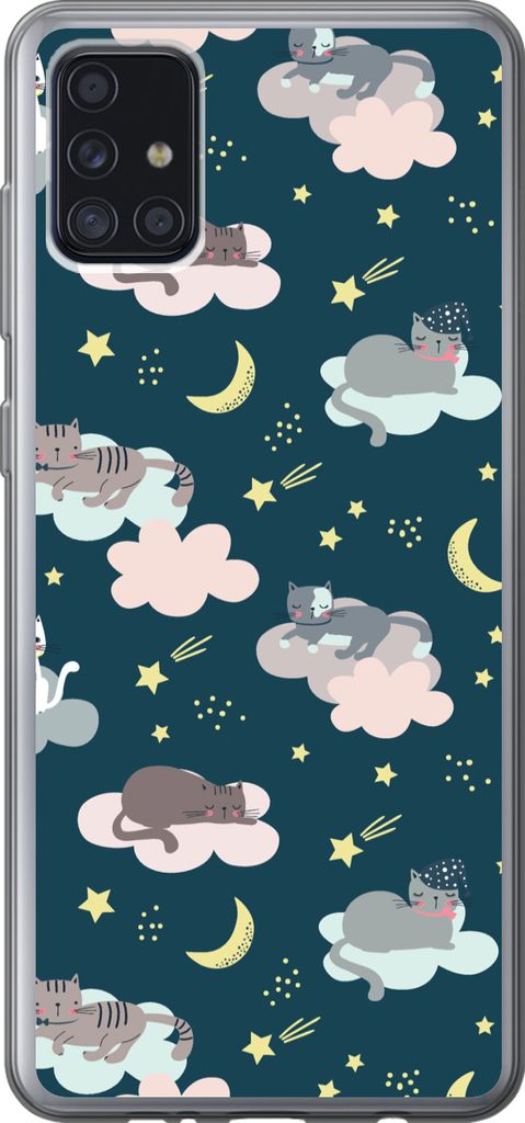 MuchoWow Handyhülle Schutzhülle Hülle für Telefoonhoesje Samsung Galaxy A52 5G Muster - Katze - Mond - Jungen - Mädchen - Kinder - Kind Sili...