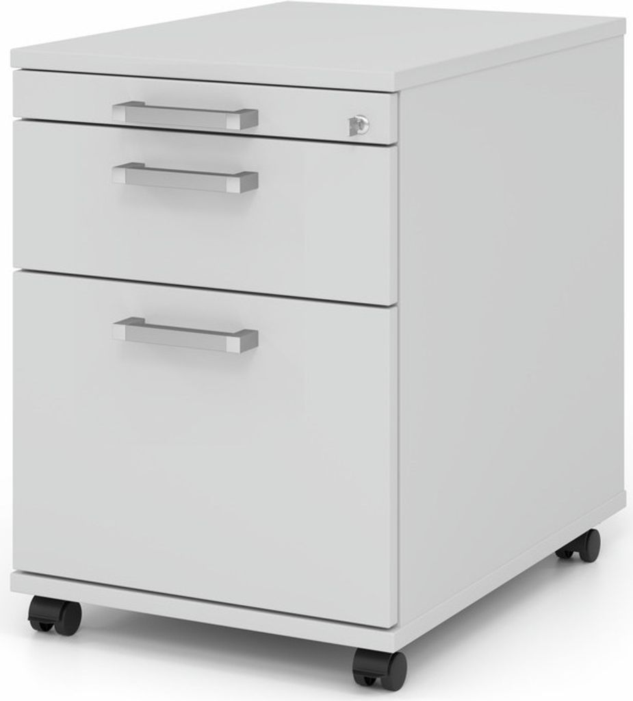 Rollcontainer Aimo | Grau | HxBxT 59x42,8x58cm | Chromgriff | 3 Schübe | Mit Schloss & Zentralverriegelung