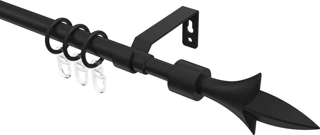 Interdeco Gardinenstange ausziehbar / Teleskop-Vorhangstange Schwarz, Typ Hera Lily (Lilie), 16/13 mm Ø 1-läufig, 130-240 cm ausziehbar