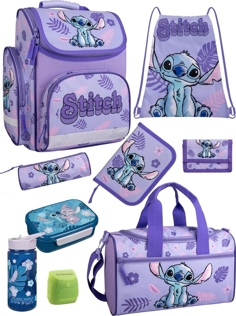 Mädchen Ranzen-Set 9-teilig STITCH Schulranzen-Set mit Sporttasche, Brotdose und Trinkflasche