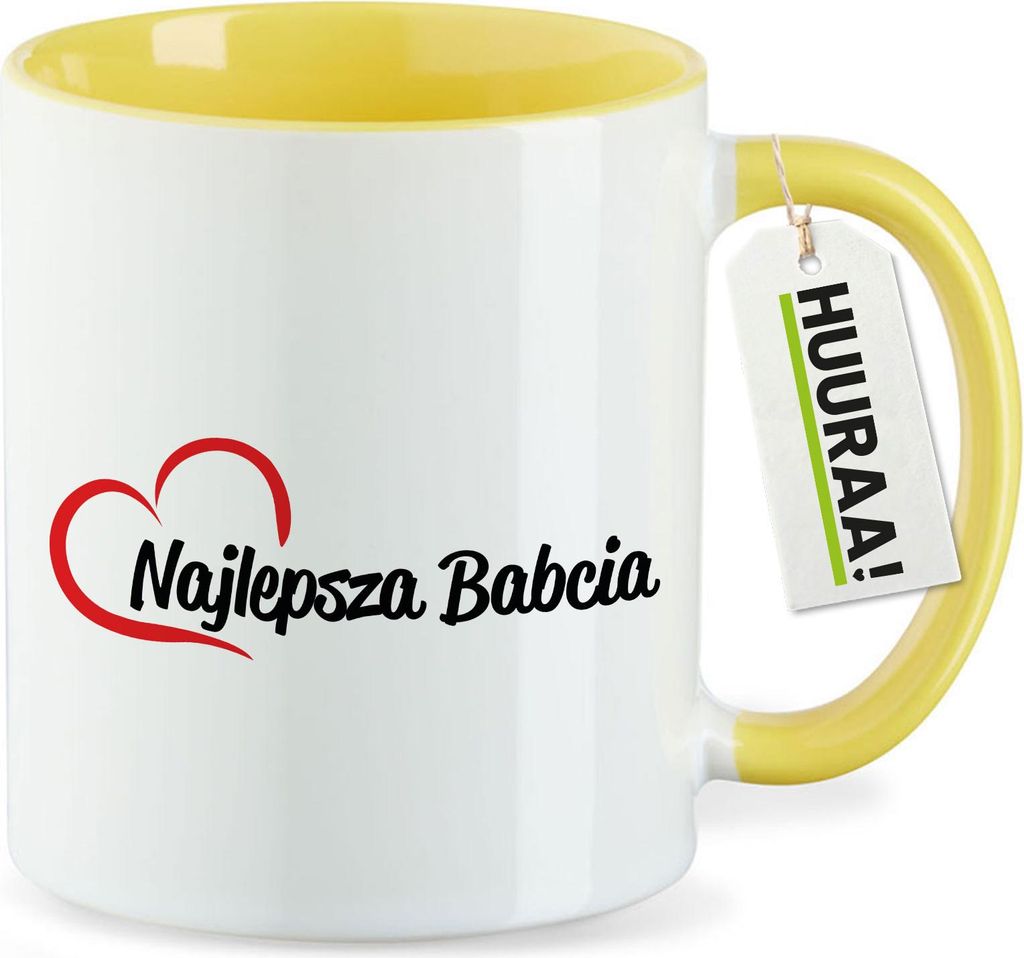 Huuraa Kaffeetasse Najlepsza Babcia Serce 330ml Gelb Keramik Kaffeebecher Geschenkidee