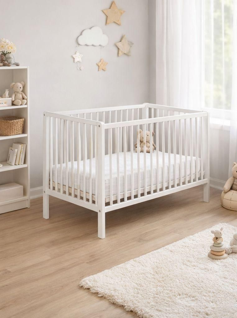 Babybett JULIA 100x60 cm mit Matratze – Massivholz Buche – Produktbild 