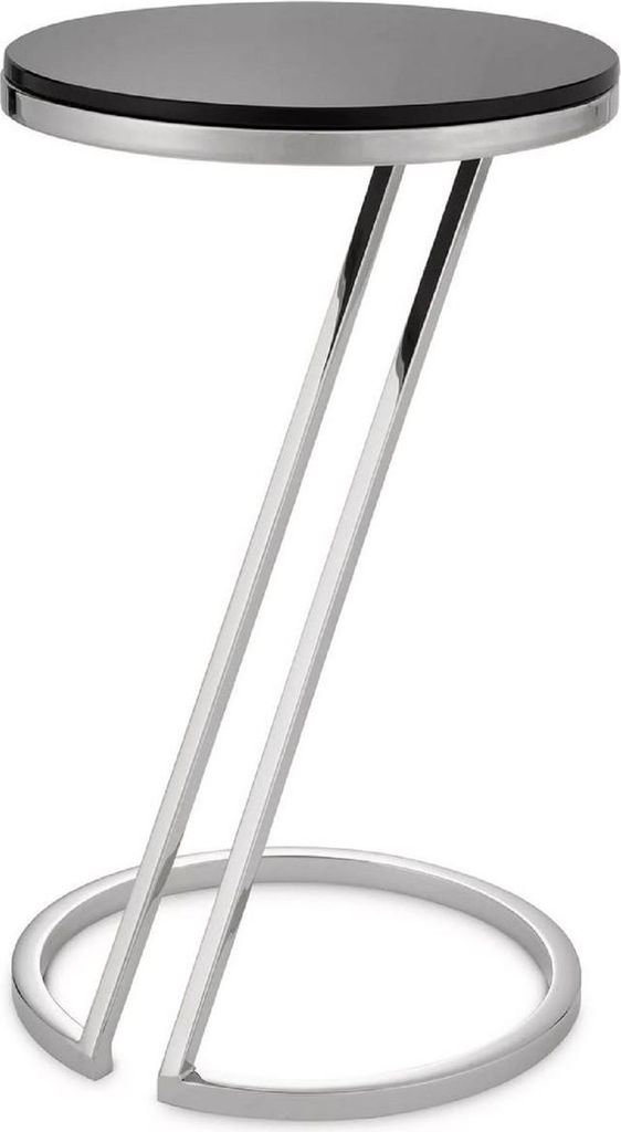 Casa Padrino Luxus Beistelltisch Silber / Grau Ø 36 x H. 60 cm - Edelstahl Tisch mit Glasplatte - Wohnzimmer Möbel - Luxus Möbel - Luxus Einrich...