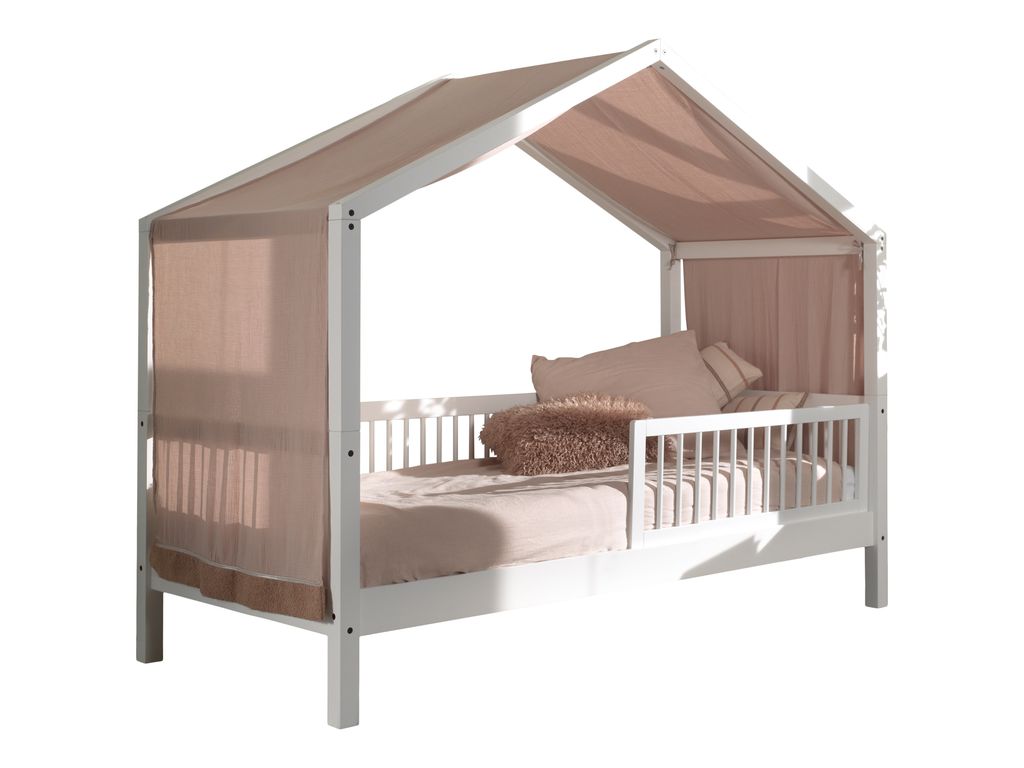 Forrest Hausbett 90x200 mit herunterklappbarem Schutzgitter und Bettzelt - weiß/rosa
