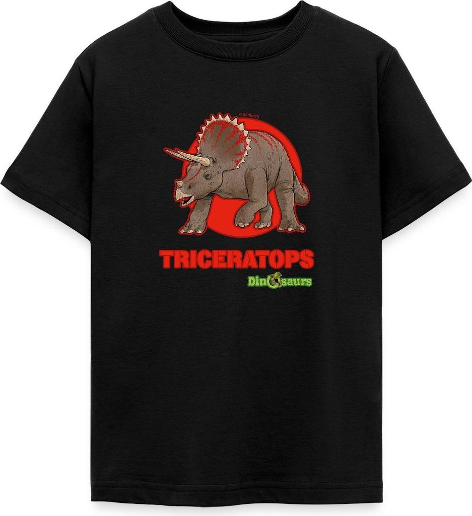 Spreadshirt Dinosaurier Triceratops Pflanzenfresser Teenager T-Shirt, 134/146 (9-11 Jahre), Schwarz