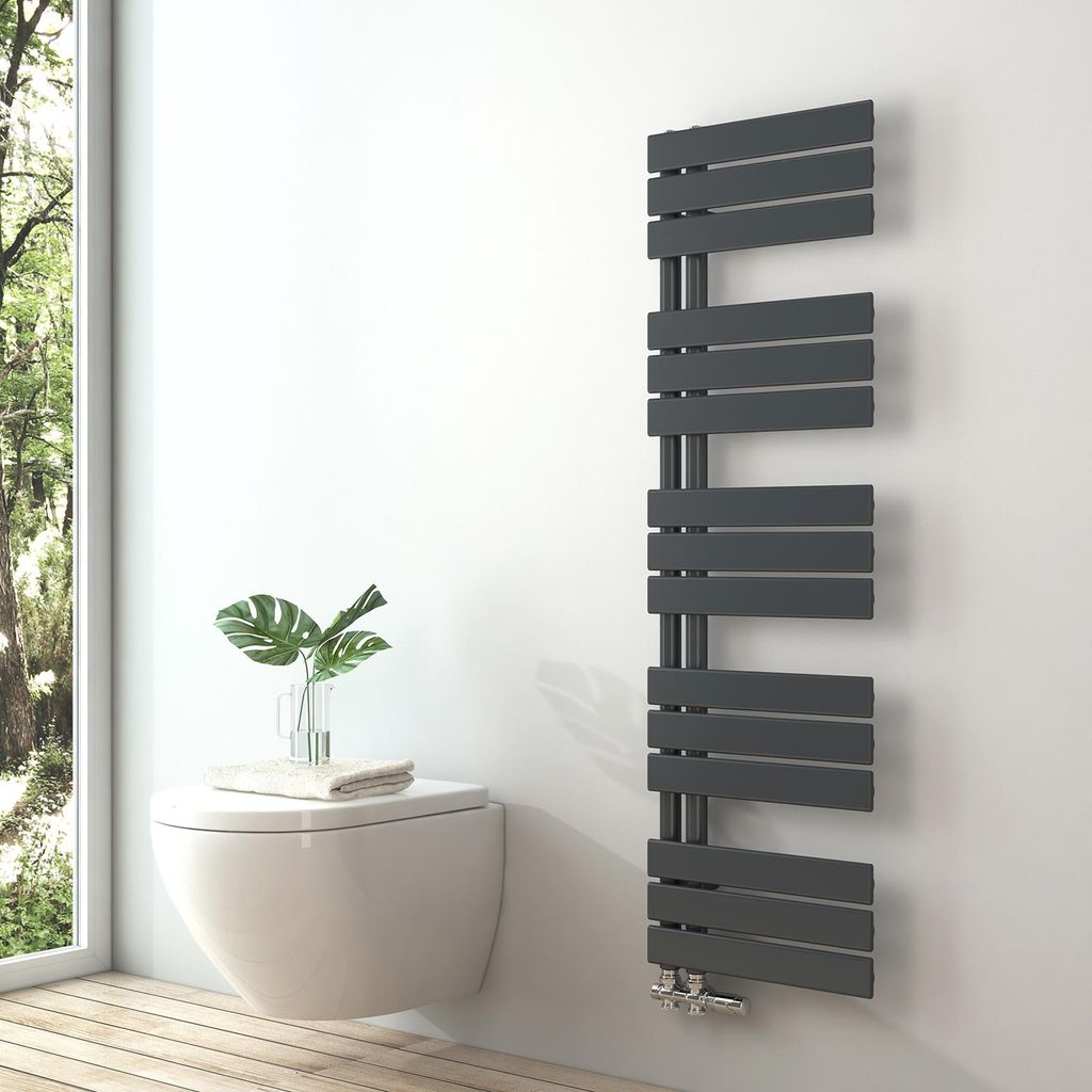 S'AFIELINA 1320x400mm Design Badheizkörper Handtuchheizkörper Flach Paneel Seitenanschlusss Heizkörper für Bad Handtuchtrockner Anthrazit 570 Watt