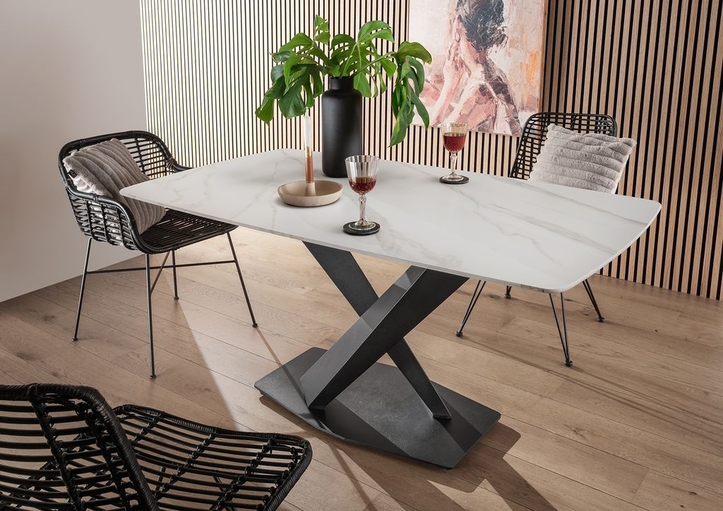 Esstisch >9250-19< in weiß matt, Keramik - 160x74x89cm (BxHxT)