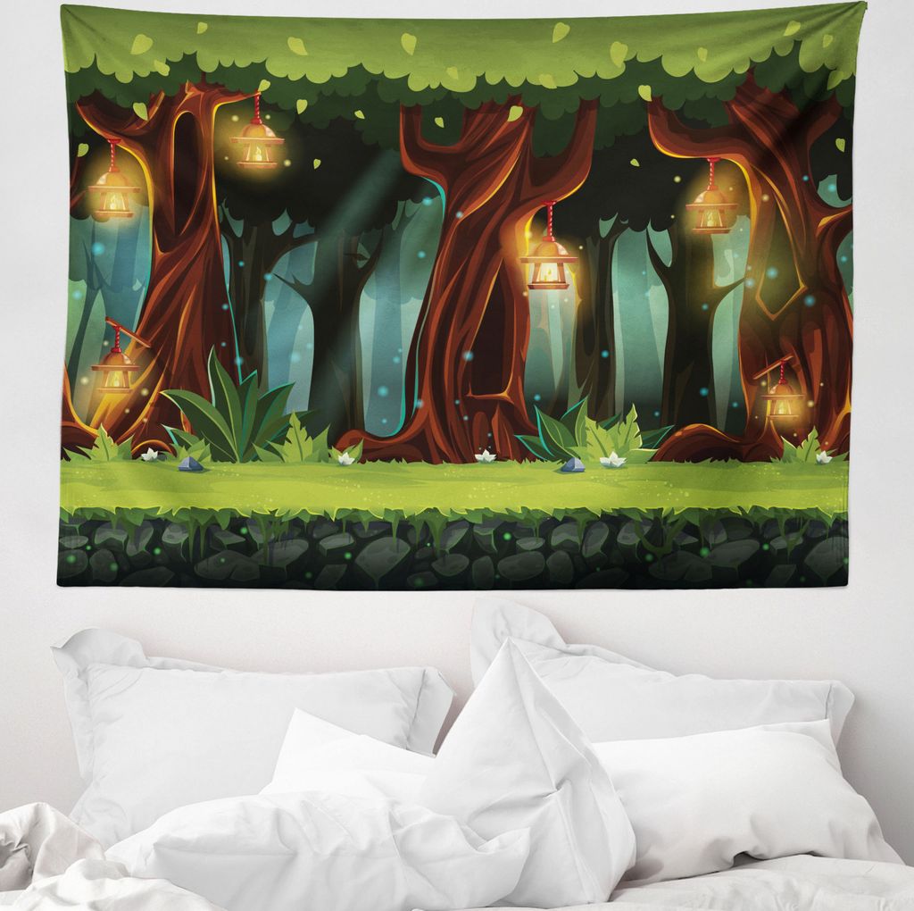 ABAKUHAUS Märchen Wandteppich, mystischer Wald aus Weiches Mikrofaser Stoff Waschbar ohne Verblassen Digitaldruck, 150 x 110 cm, Mehrfarbig