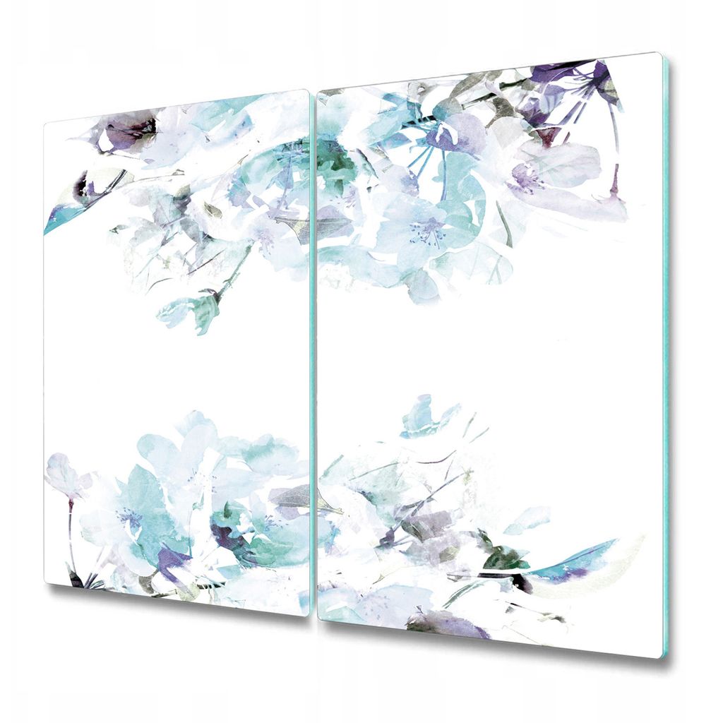 Küchenschneidebrett - Glasschneidebrett - Herdabdeckung - 2x 30x52 cm - Blaue Frühlingsblume