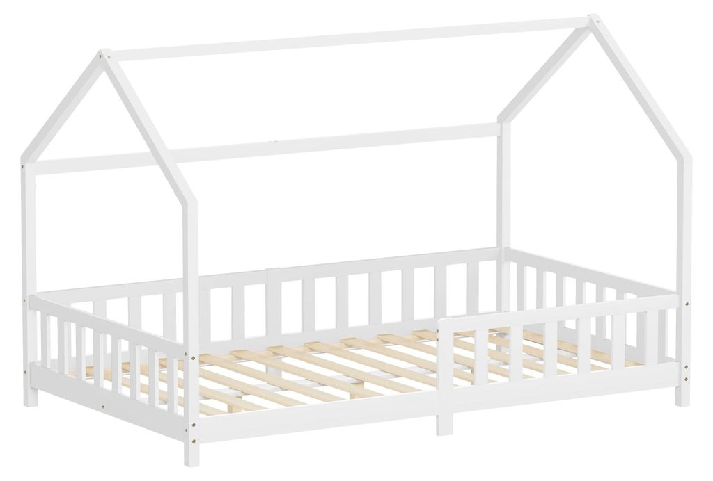 ML-Design Kinderbett 120x200cm mit Rausfallschutz, Dach & Produktbild 