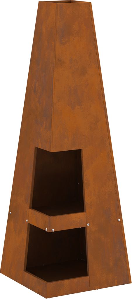 Möbel Feuerstelle mit Holzlager 35x35x100 cm Cortenstahl - Feuerkörbe & - schalen Neu79460