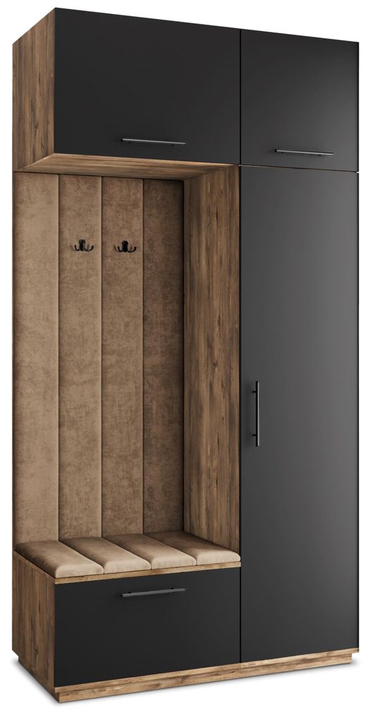 Masseno Garderobe-Set REMA 120/240/60 cm Modern Garderobenschrank Eiche Lefkas, Veloursstoff MONOLITH 09 (Beige)
