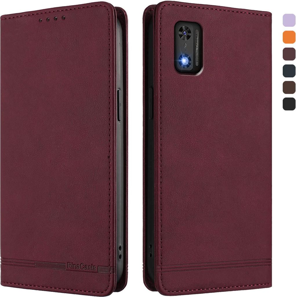 Hülle für Tecno Pop 6C, Retro Kunstleder Ständer Klapphülle mit Kartenfächer und Magnetische Rot