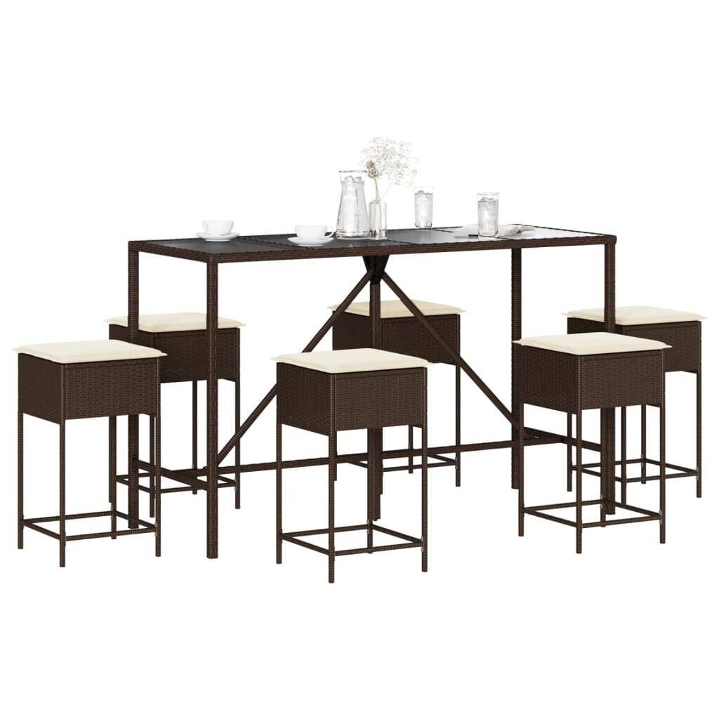 Maison Exclusive - 7-tlg. Gartenbar-Set mit Kissen Braun Poly Rattan