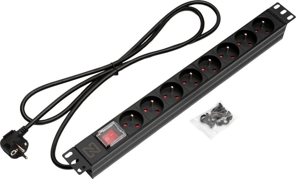 Multiprise 19 pouces 8 prises CEE 7/5 Noir avec long câble de 3M