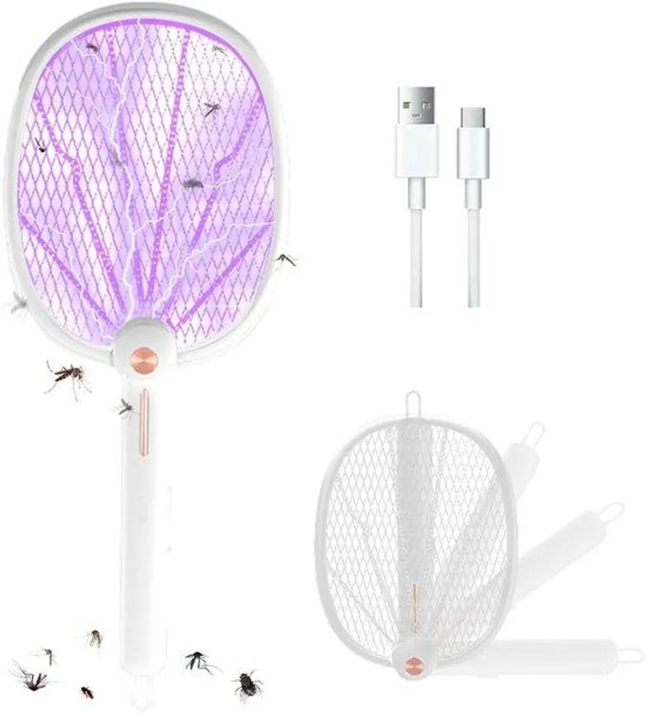 Raquette moustique pliable 3000V puissante avec batterie USB intégrée