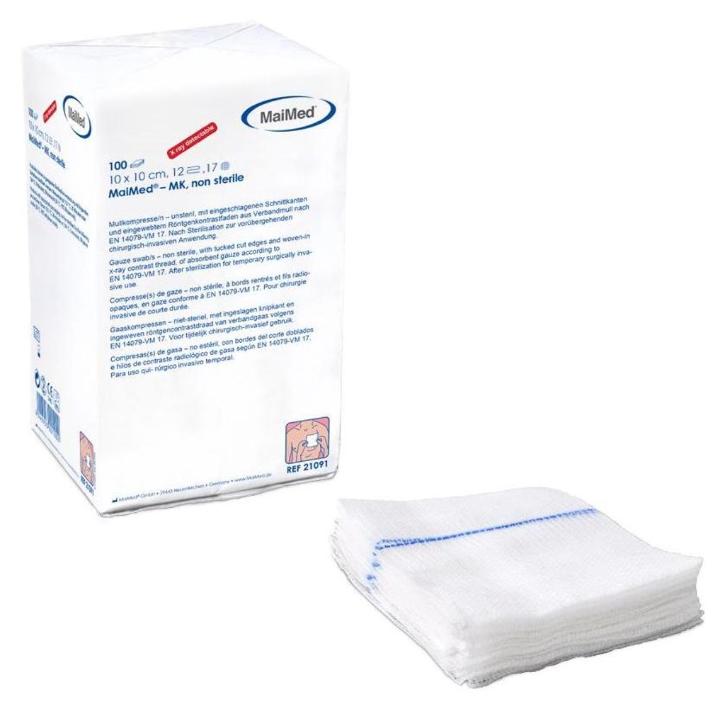 MaiMed-MK-unsteril RÖKO 10x10cm 12-fach Mullkompressen zu 100 St./Papiertüte | Packung (100 Stück)