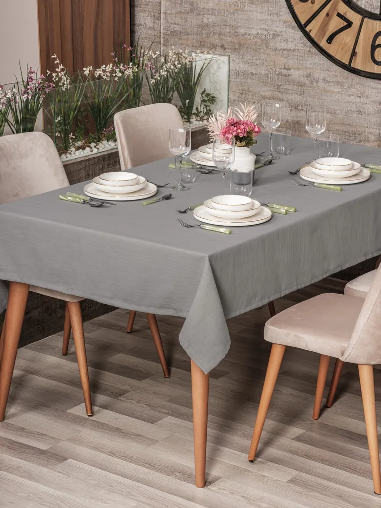 ATMOSPHERA Tovaglia Effetto Ardesia Grigio – 150x300 Cm, Poliestere, Elegante E Pratica Per Tavolate