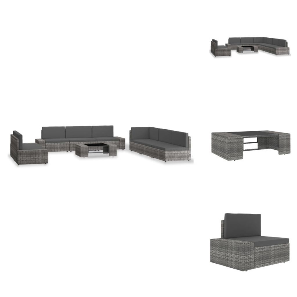 vidaXL 9-tlg. Garten-Lounge-Set Poly Rattan Grau - Gartenmöbel-Sets