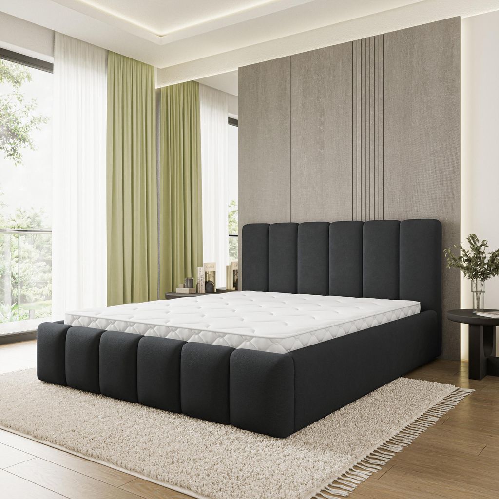Masseno Polsterbett ATTORA SR 200x200 cm, Polsterbett mit Bettkästen - Schwarz, SORO 100