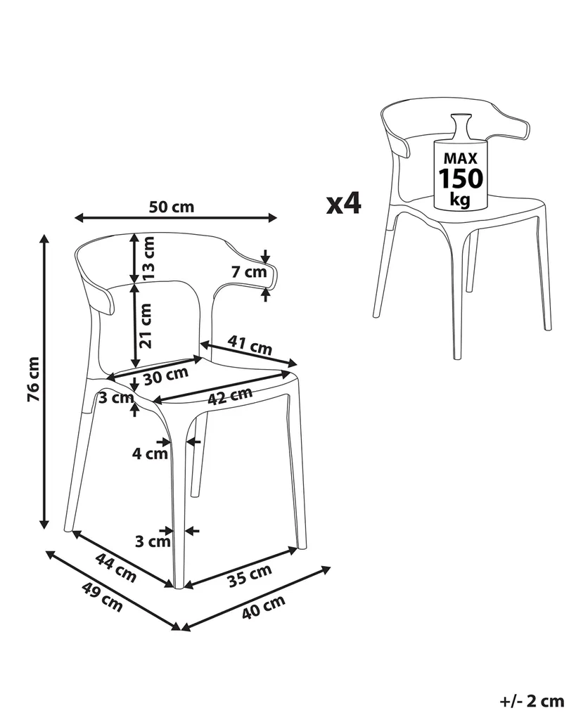 Lot de 4 chaises de jardin BELIANI blanches en polypropylène moderne