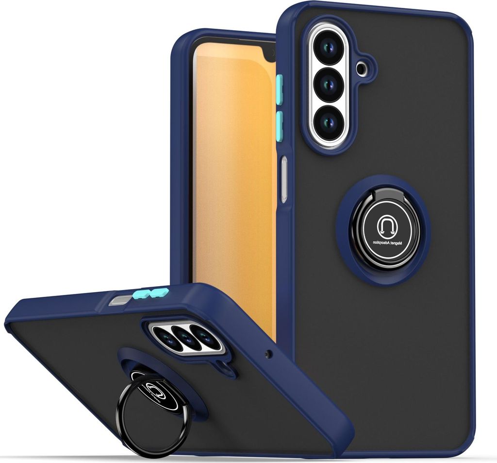 Hülle für Samsung Galaxy A26 Matte Transluzent TPU Stoßfest Schutzhülle mit Ring Halter Ständer Blau