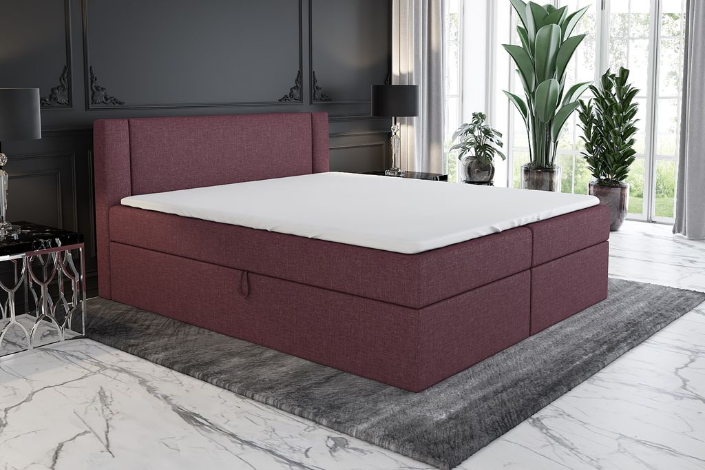 Boxspringbett ARO 160x200 mit 2 Bettkästen, Bonell-Matratze und Topper. Farbe: Viollet.