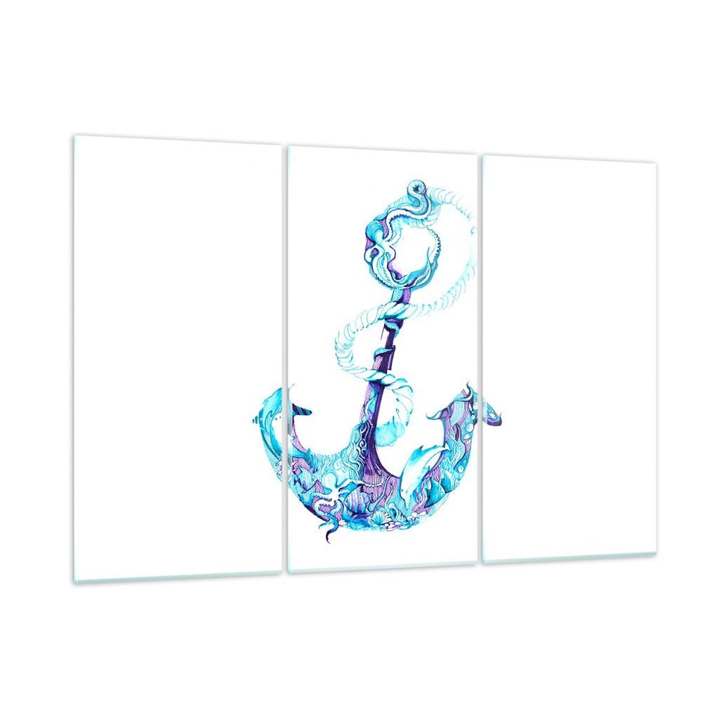 Bilder auf glas - Korallen Quallen Anker Seil - 105x70cm - Glasbilder - Wandbilder - Kunstdruck - zum Aufhängen bereit - Wanddekoration aus Glas -...