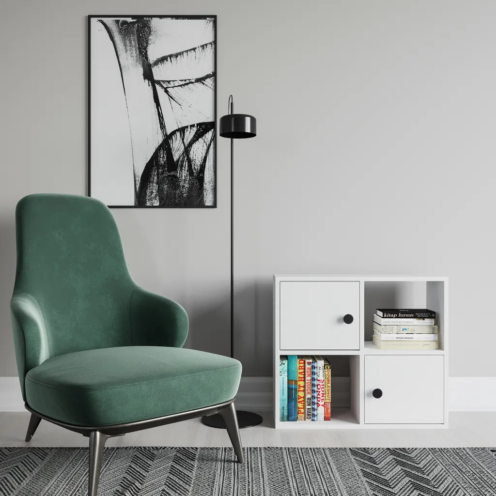 Bibliothèque Decorotika Tuttle Blanche avec 4 Compartiments de Rangement